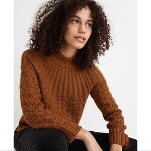 MADEWELL Pointelle Stitch-Mix Mockneck Sweater Brown Size xsmall